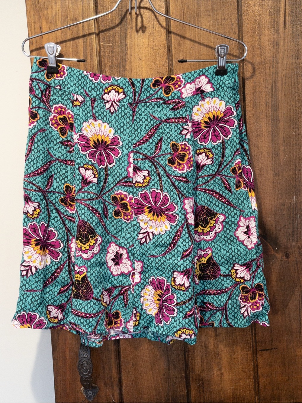 LOFT Teal Purple Floral A Line Mini Skirt Swing Botanical Size 2